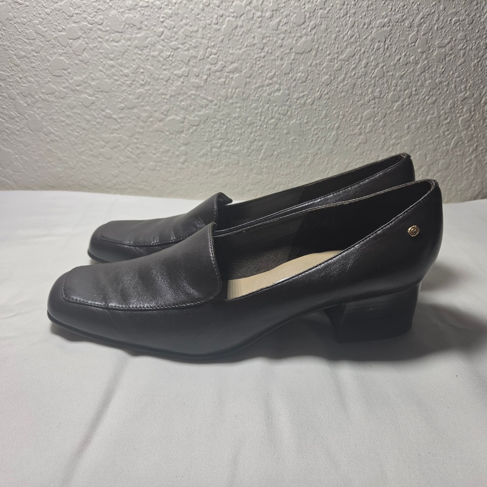 Etienne Aigner Painter Dark Brown Leather Block Heel Loafer Pumps Womens 9M
